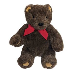 Gund Dark Brown Jointed Teddy Bear Plush Stuffed Animal Valentine's day Red bow